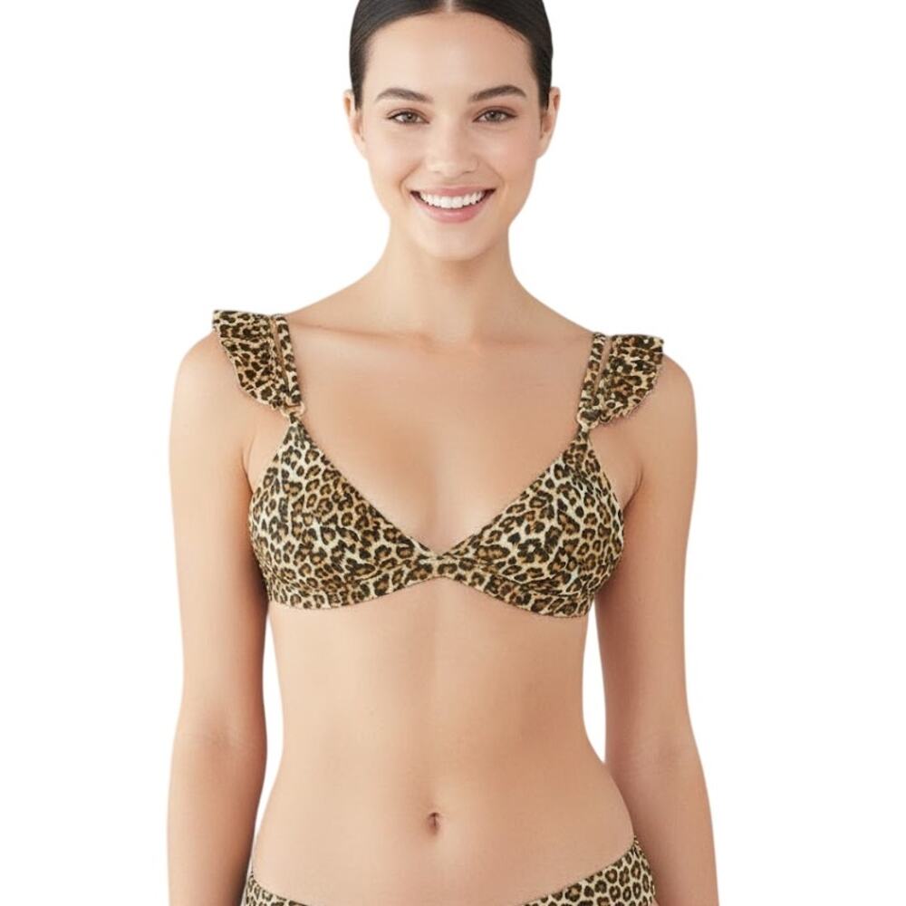 Solido Ruffle Triangle Bikini Top Leopard Print Women Small NWT